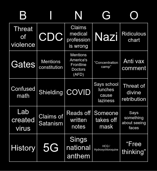 Board/Council Meeting COVID Bingo Card