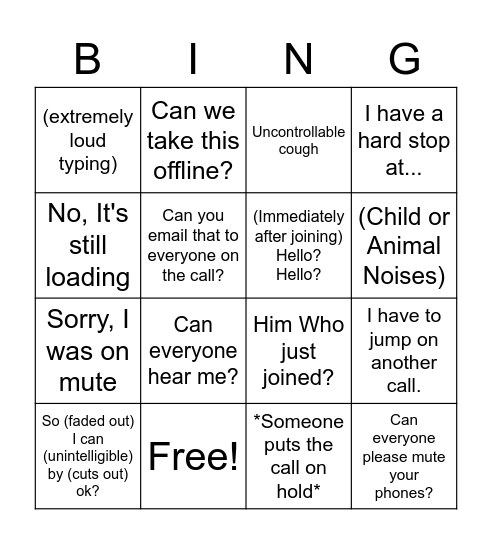 WebEx Bingo Card