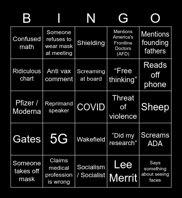 Board/Council COVID Meeting Bingo Card
