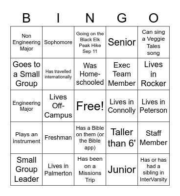 InterVarsity Bingo! Bingo Card