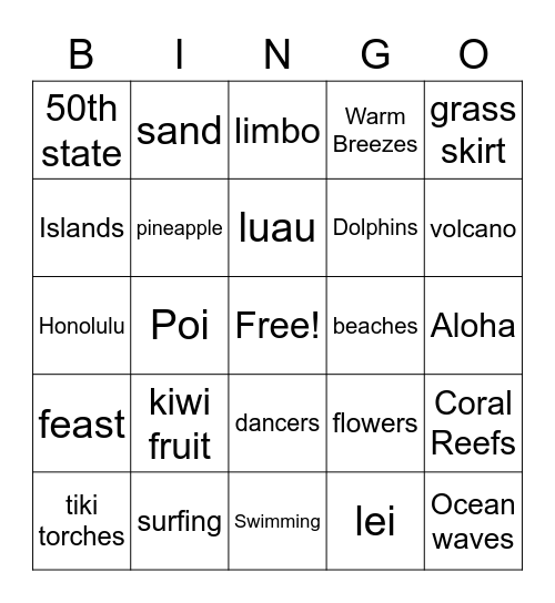 ALOHA BINGO! Bingo Card