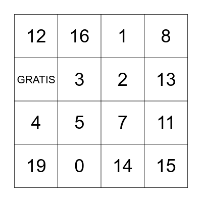 Los numeros Bingo Card