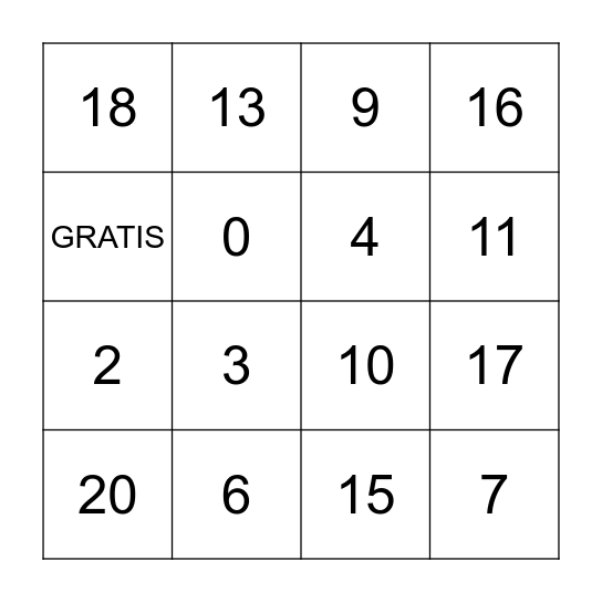 Los Numeros Bingo Card