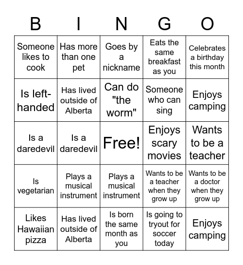 JHP Human Bingo Card