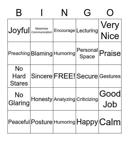 Parenting Bingo Card