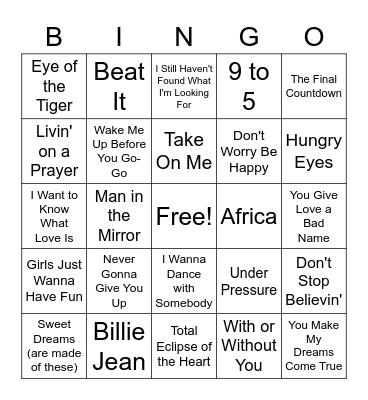 80s Bingo Card