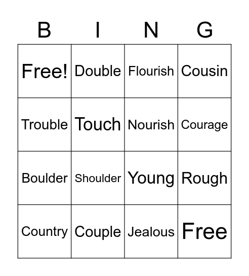 OU words Bingo Card