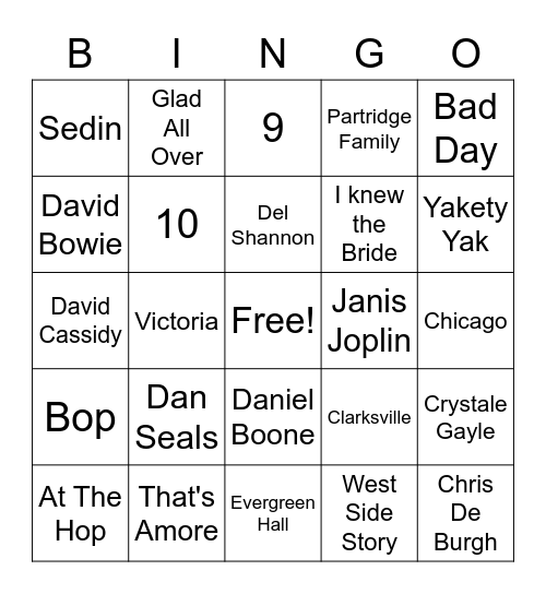 Sept 21 Bingo Game 1 Bingo Card
