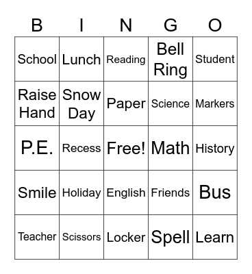 Back to School Bingo Card