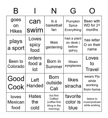 Get-to-Know-Sprint Game Bingo Card