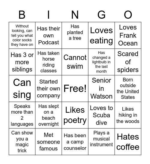 Untitled Bingo Card