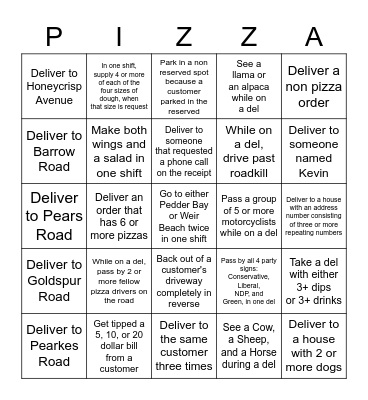 PIZZA BINGO #2 Bingo Card