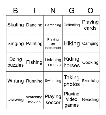 HOBBIES Bingo Card