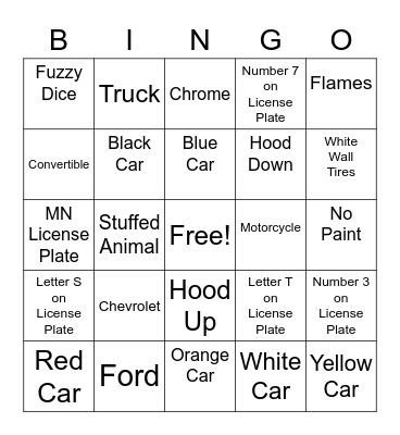 CAR BINGO! Bingo Card