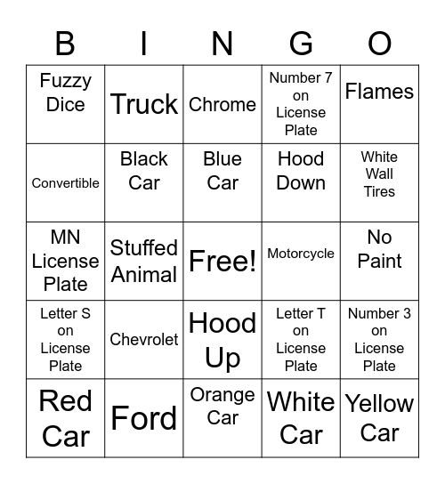 CAR BINGO! Bingo Card