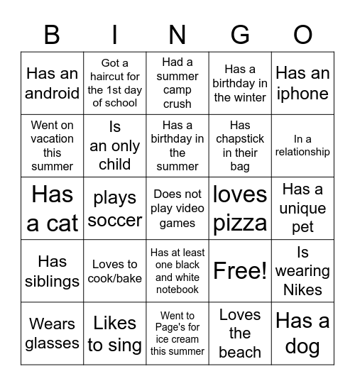 Ice-Ice Breaker! Bingo Card