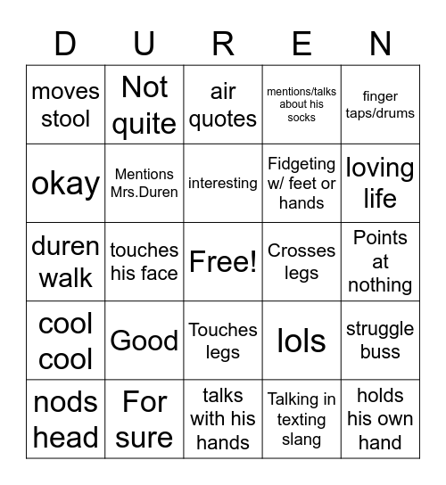 Mr.Duren Bingo Card