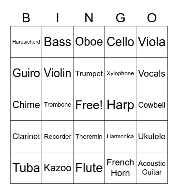 MUSIC INSTRUMENT Bingo Card