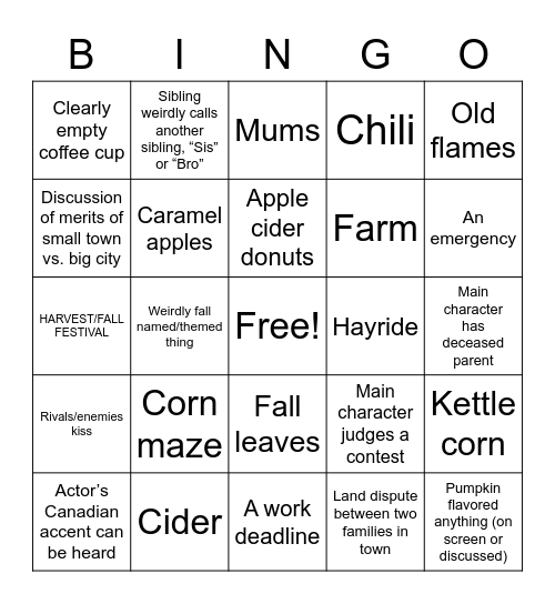 Fall-Mark Bingo Card