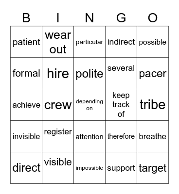 5과 단어 빙고 Bingo Card