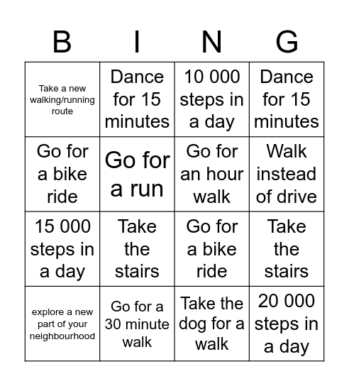 Fitness Bingo Card