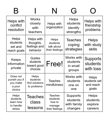 Meet the School Support Team BINGO Card