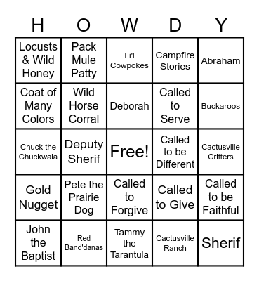 Vacation Bible School August 2021 - Cactusville Bingo Card