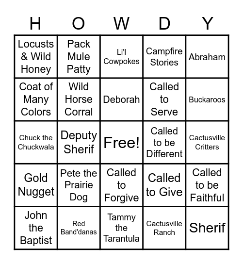 Vacation Bible School August 2021 - Cactusville Bingo Card