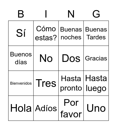 Frases Basicas Bingo Card