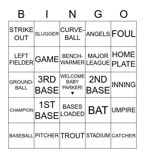 Baseball Bingo Card