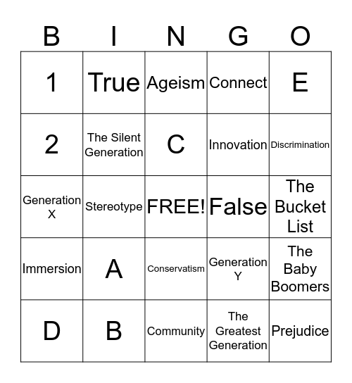 Ageism: Growing With Time Bingo Card