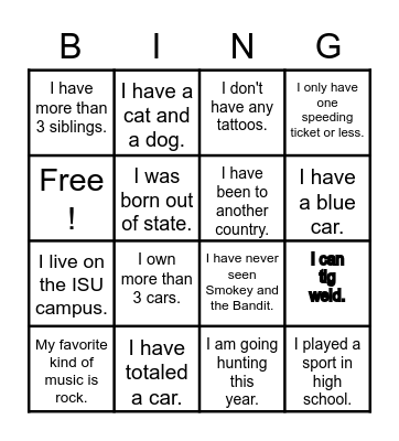 (auto)-Body Bingo! Bingo Card
