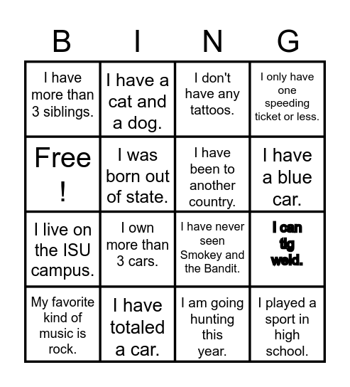 (auto)-Body Bingo! Bingo Card