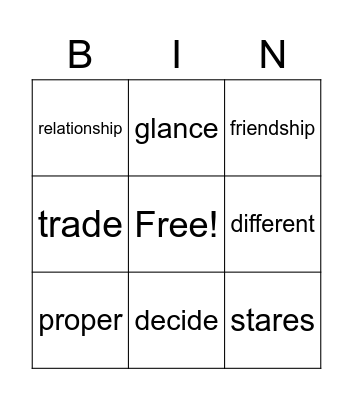 Vocabulary 1.3 Bingo Card