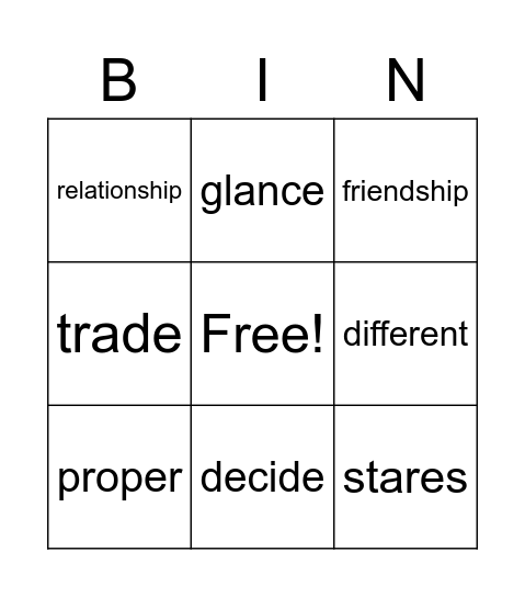 Vocabulary 1.3 Bingo Card