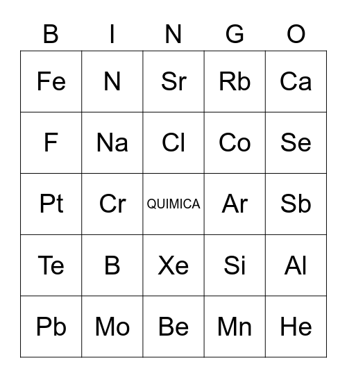 BINGO DE QUIMICA B Bingo Card