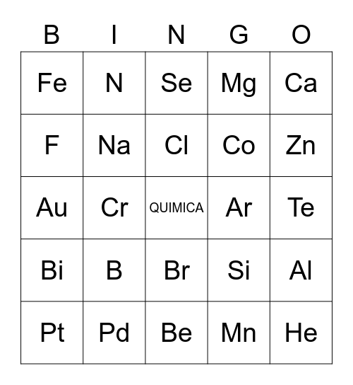BINGO DE QUIMICA 5TO Bingo Card