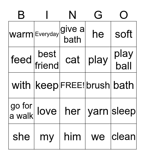 I can take care of my pet. Bingo Card