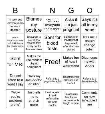 What will my new doctor do Bingo Card