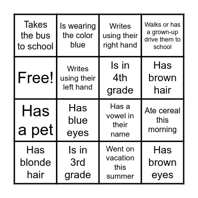 Back to School Bingo! Bingo Card