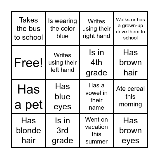 Back to School Bingo! Bingo Card