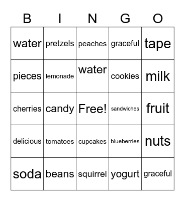Unit 2 (How Much Food Bingo Card