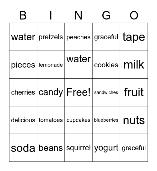 Unit 2 (How Much Food Bingo Card