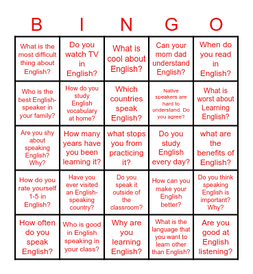Let’s Talk About English! Bingo Card