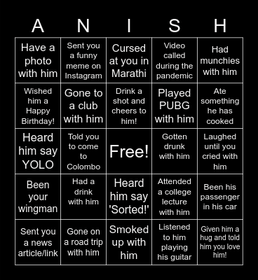 ANISH IS 30! Bingo Card
