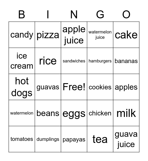 il4 Unit 5 Vocabulary and fruit Bingo Card