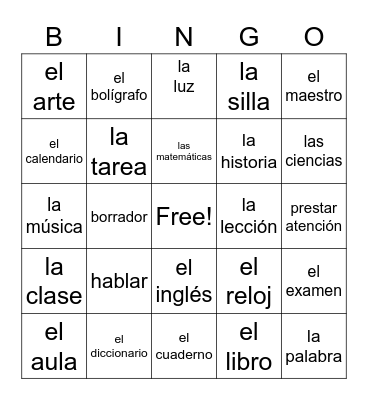 Términos escolares Bingo Card