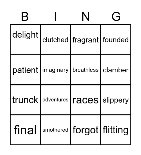 Vocabulary Review Bing Bingo Card