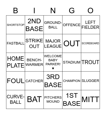Baseball Bingo Card