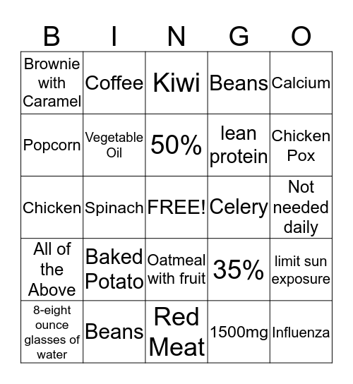 Health Bingo Card